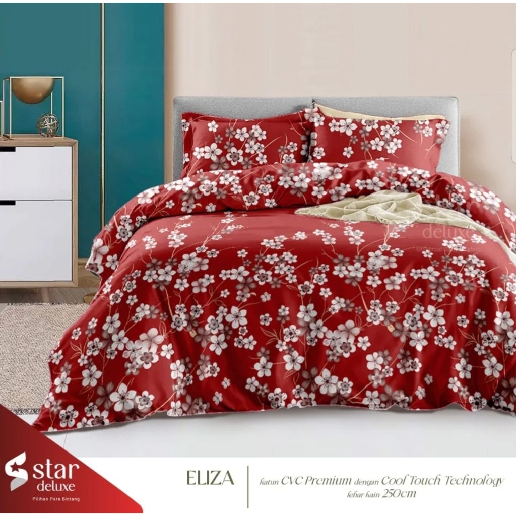 Bahan kain sprei meteran katun lokal CVC Star motif bunga Sakura Eliza