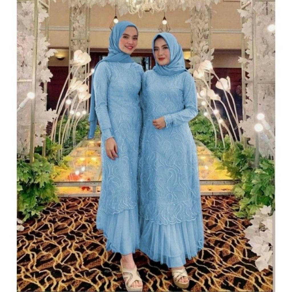 GERIN - GAMIS BRUKAT TILE PREMIUM S M L XL XXL 3XL JUMBO SERAGAMAN BRIDESMAID WEDDING LEBARAN WARNA 
