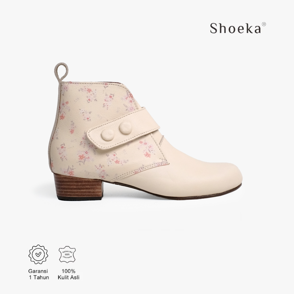 Shoeka - Karina Boots Floral Broken White Heels 3cm