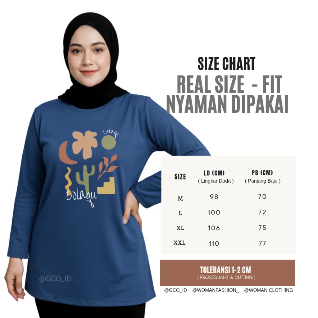 Kaos Zolaqu Original 2026 Daily Wear Harian Nyaman Aman Tebal Adem Tidak Nerawang Biru Denim Motif L