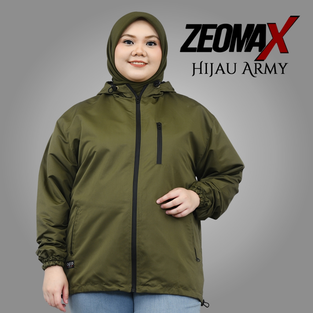 Windbreaker Onfito ZEOMAX Hijau Army-Jaket Jumbo-Jaket Parasut Hoodie Bomber Cowok Cewek