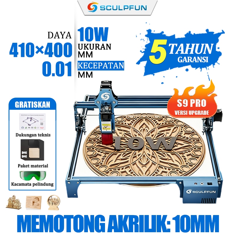 SCULPFUN S9 PRO Mesin Laser Cutting 10W Presisi 0.01mm Kayu Plastik Metal Laser Engraver