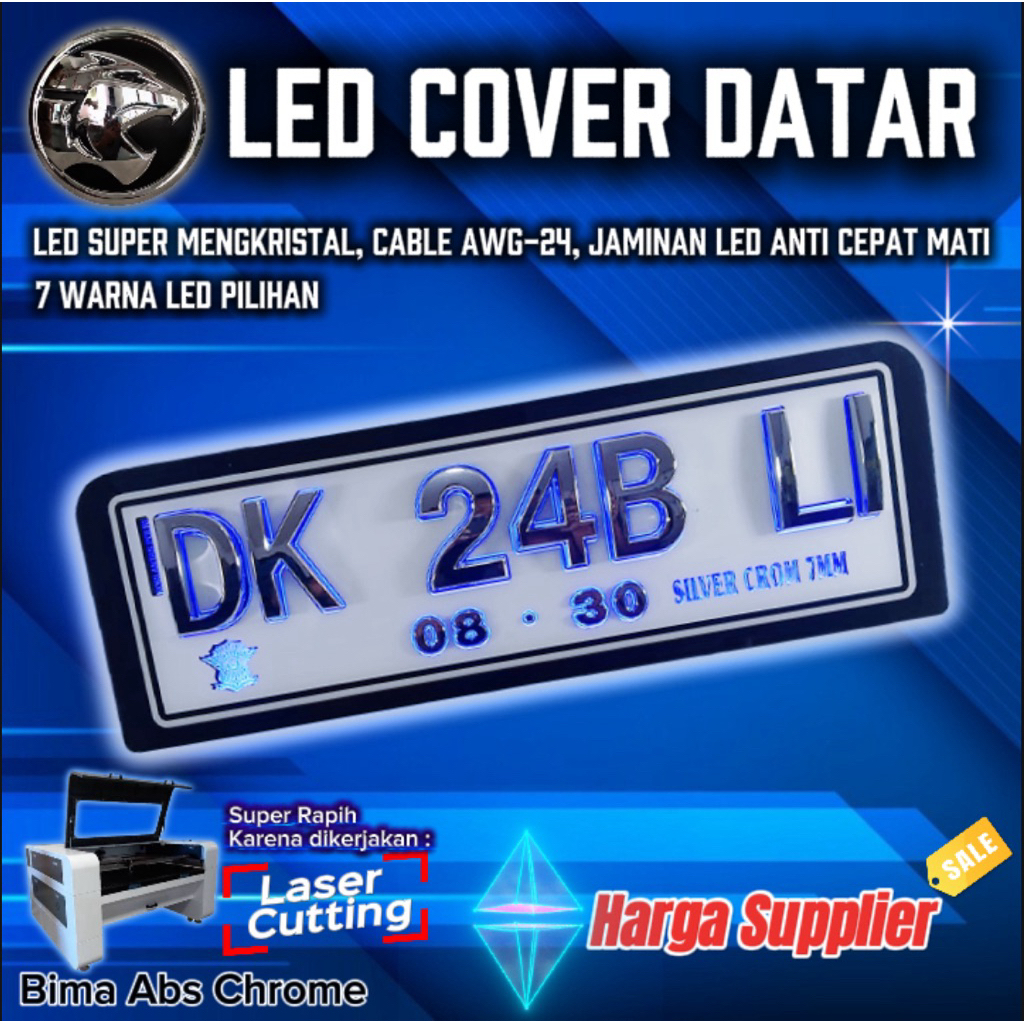 Plat nomor Led custom mika datar, acrylic cover, plat nomor murah, plat led Nusantara, plat nyala su