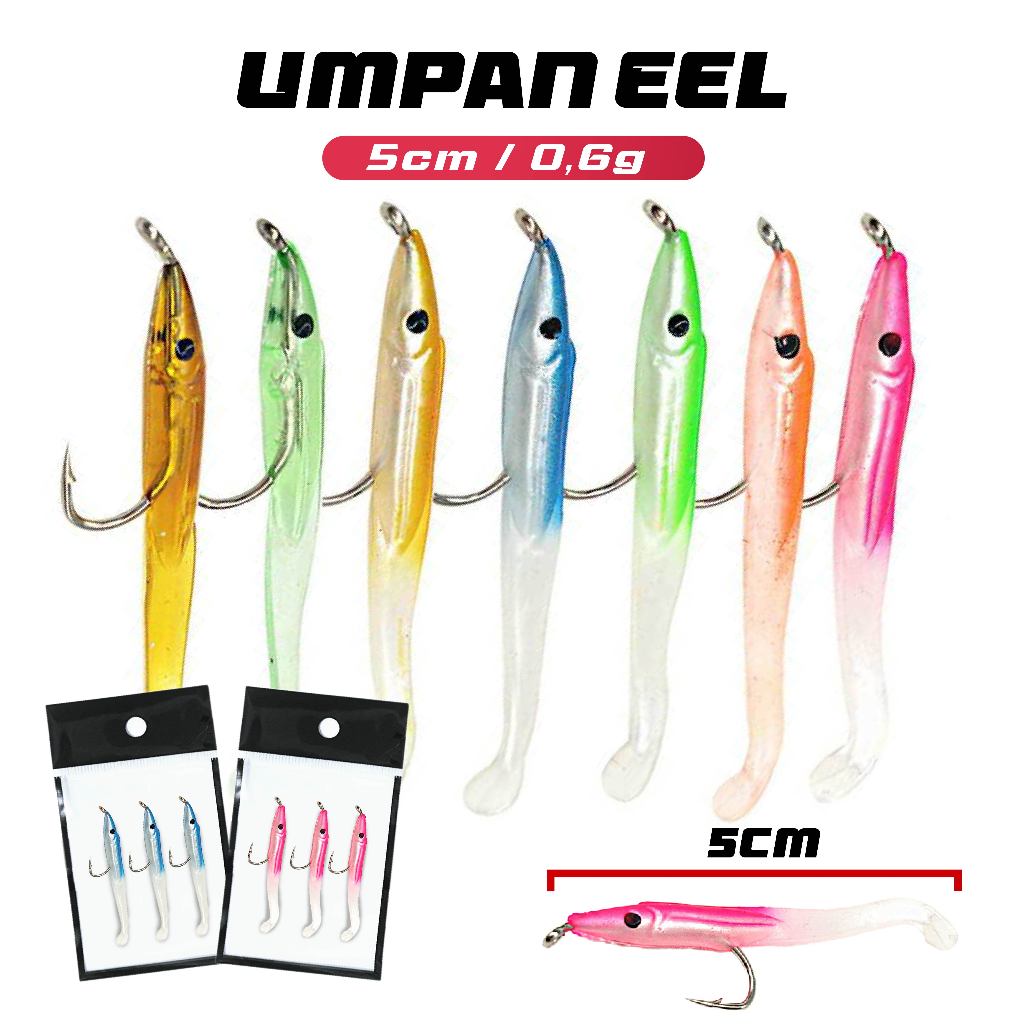 3Pcs Umpan Pancing Casting Softlure Eel 5cm Baby GT Kail Lure Ikan Predator Sungai Muara Laut Pantai