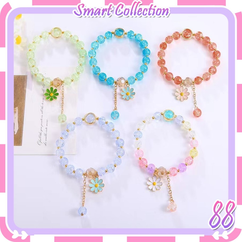 SC GL2029 Gelang Karet Aesthetic Daisy Rumbai Bunga Kristal Wanita Manik Colourfull Korea