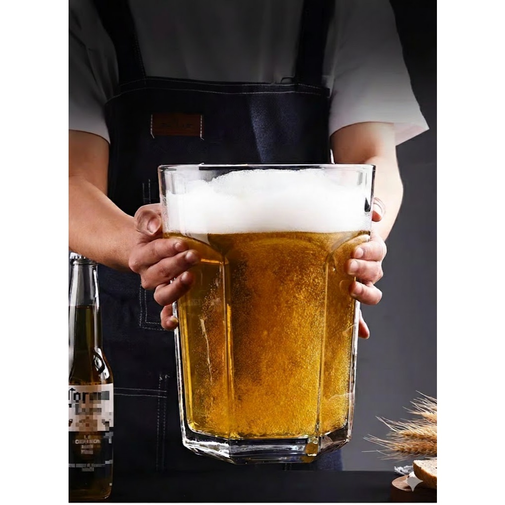 Gelas mug kaca jumbo beer hoegaarden besar tebal hexagon party