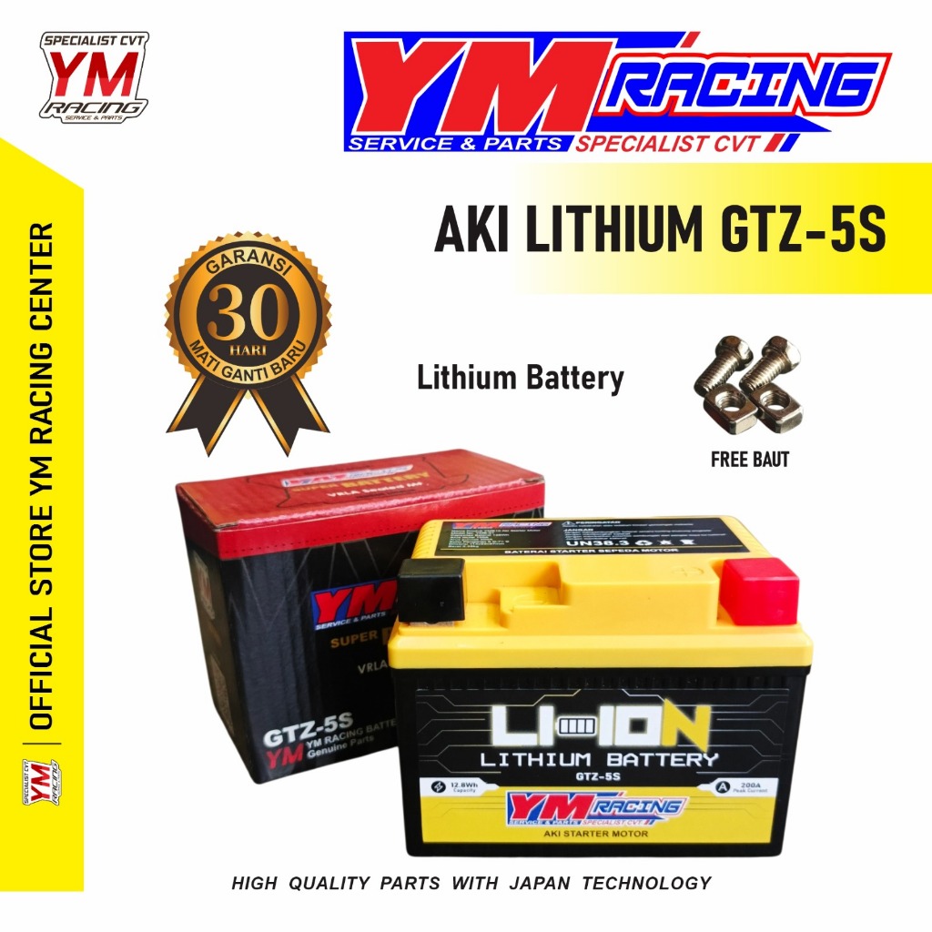 AKI LITHIUM BEAT GTZ5S YM RACING ( ACU LITHIUM BEAT KARBU FI / ESP GTZ-5S ) AKI ACCU LITHIUM MIO M3 