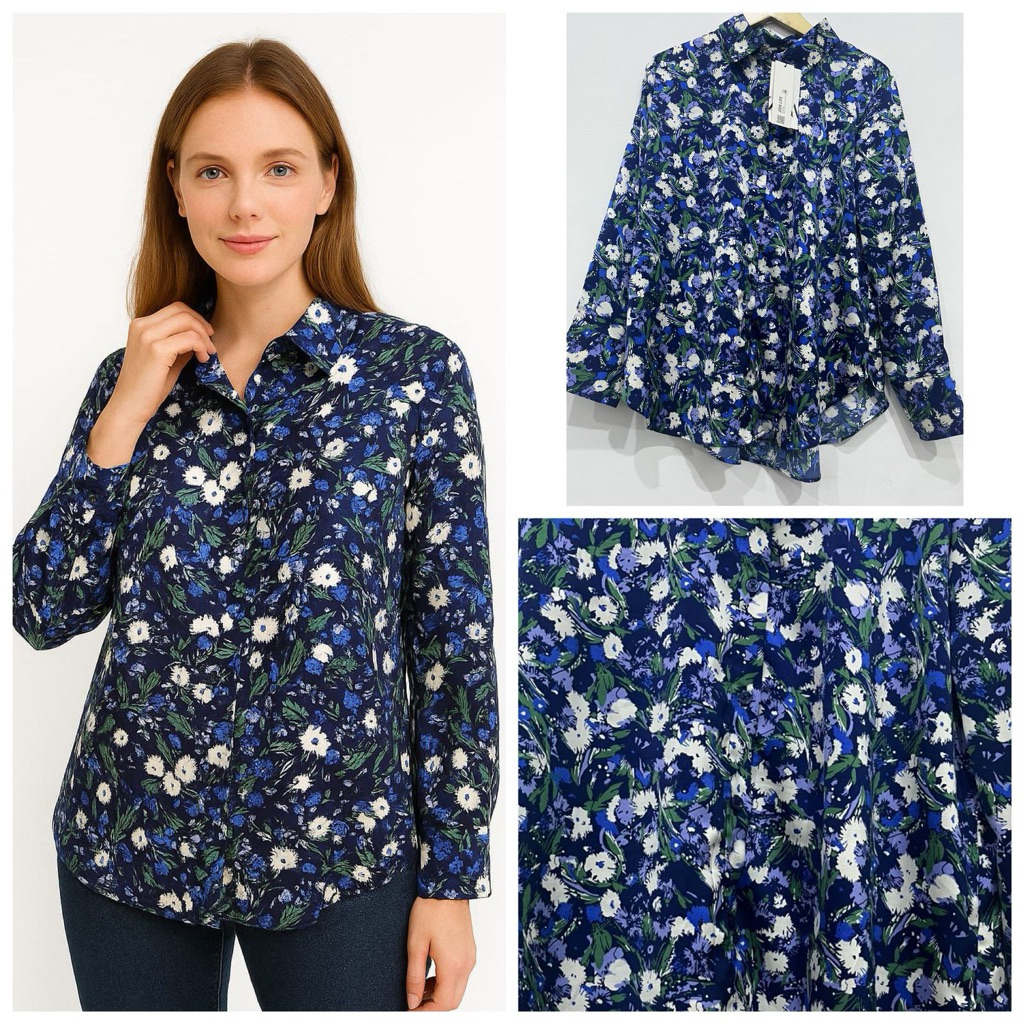 ZARA Floral Shirt Navy Indigo
