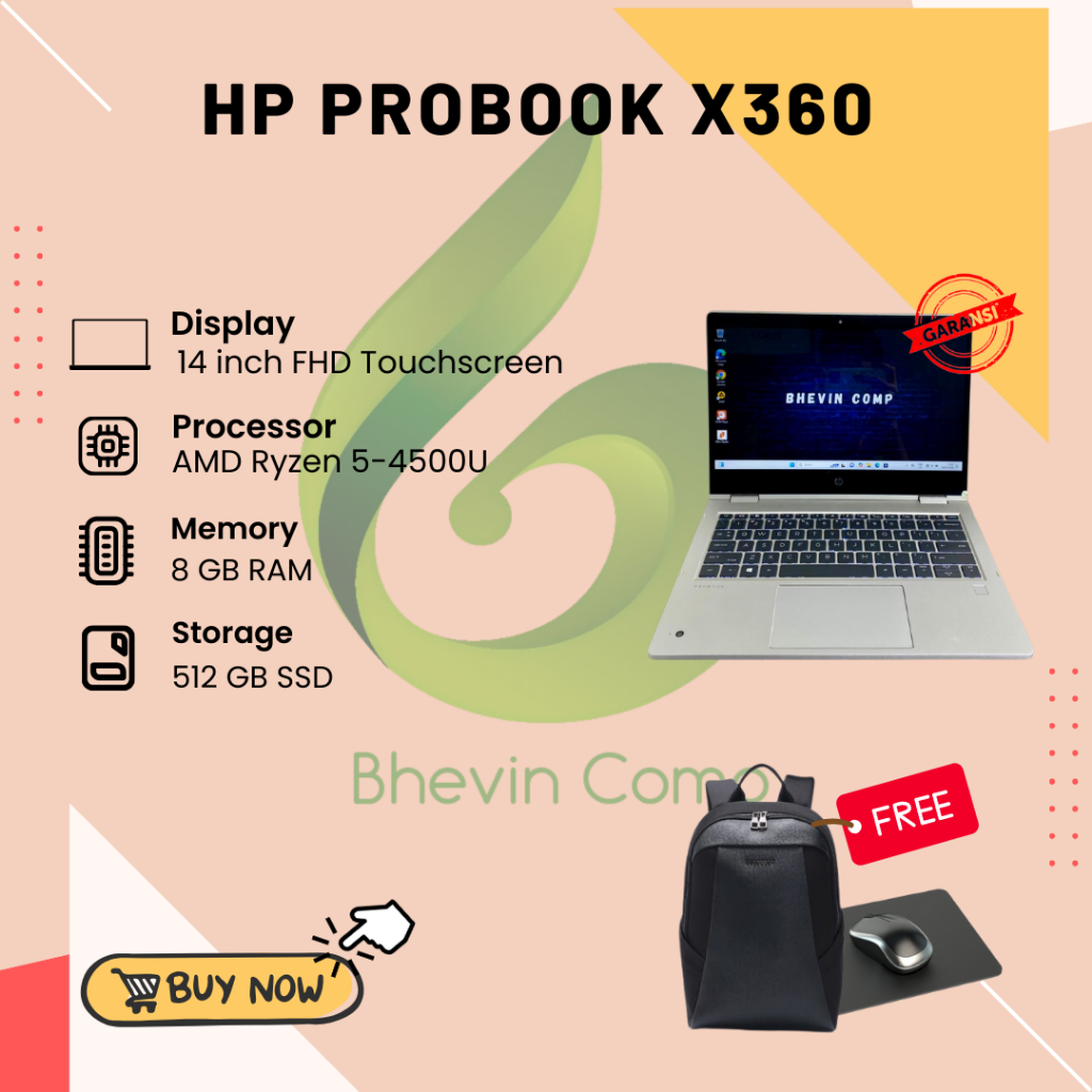 HP PROBOOK X360 AMD RYZEN 5-4500U RAM 8GB SSD 512GB