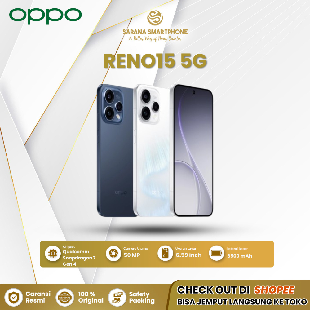 OPPO Reno15 5G (8+8/256GB) (12+12/256GB) | Layar AMOLED 120Hz | Kamera 50MP AI | NFC | Fast Charging