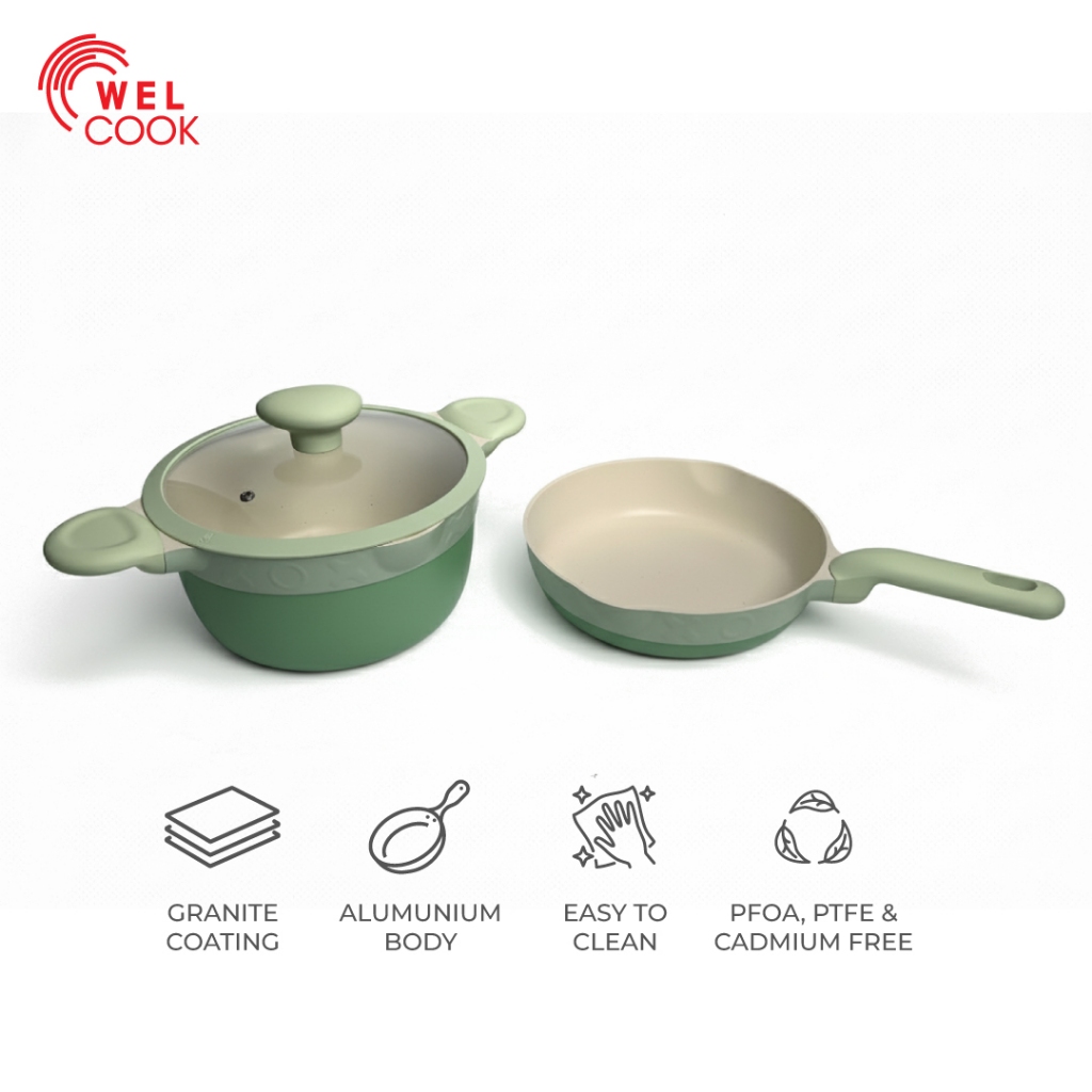 Welcook 3 Pcs Midori Series Panci Antilengket Set Masak Goreng Cookware - Hijau