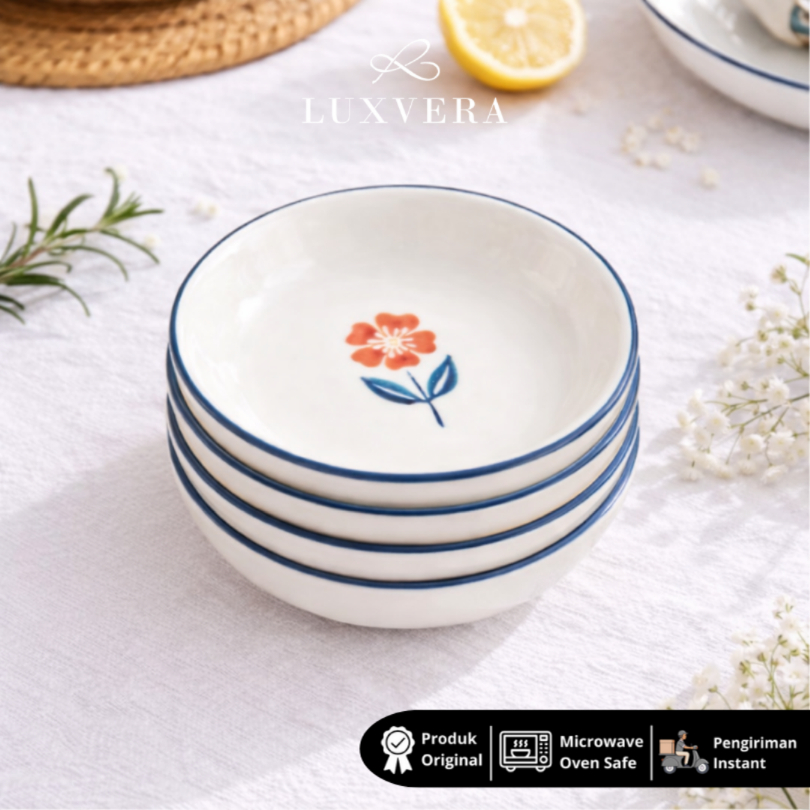Luxora Piring Sambal Keramik 4 inch Louisa - Ceramic Sauce Plate Condiment Cup, Mangkok Tempat Saos 