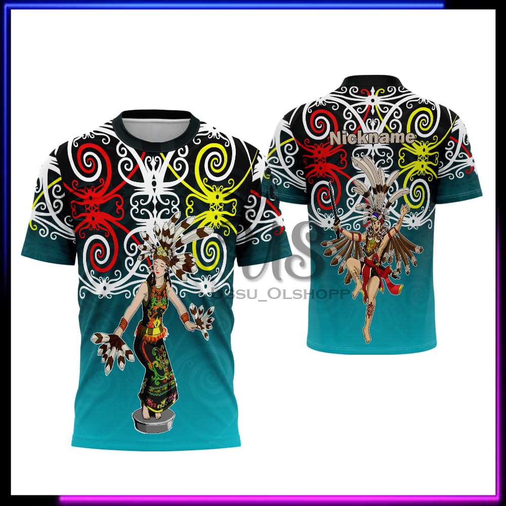 Baju Kaos Wanita Motif Batik Dayak Kalimantan Custom Printing Dayak Kalimantan