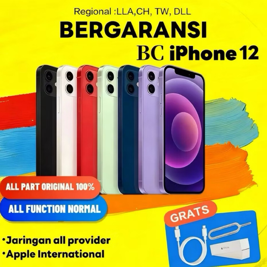 iPhone 12 Second Original 128GB - Putih, Fisik Mulus, Face ID Aktif, wifi only