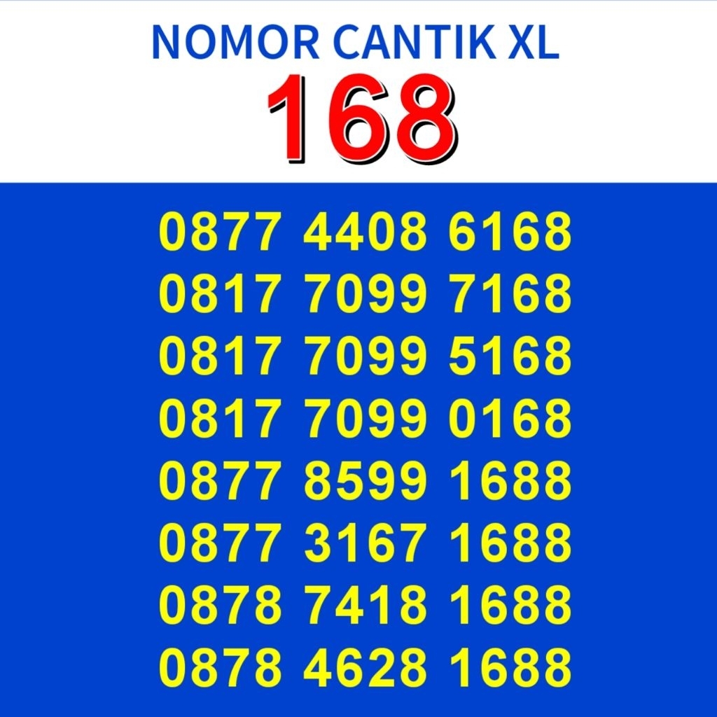 Kartu Perdana Nomor Cantik XL HOKI 168 1688  1168 1689 16899