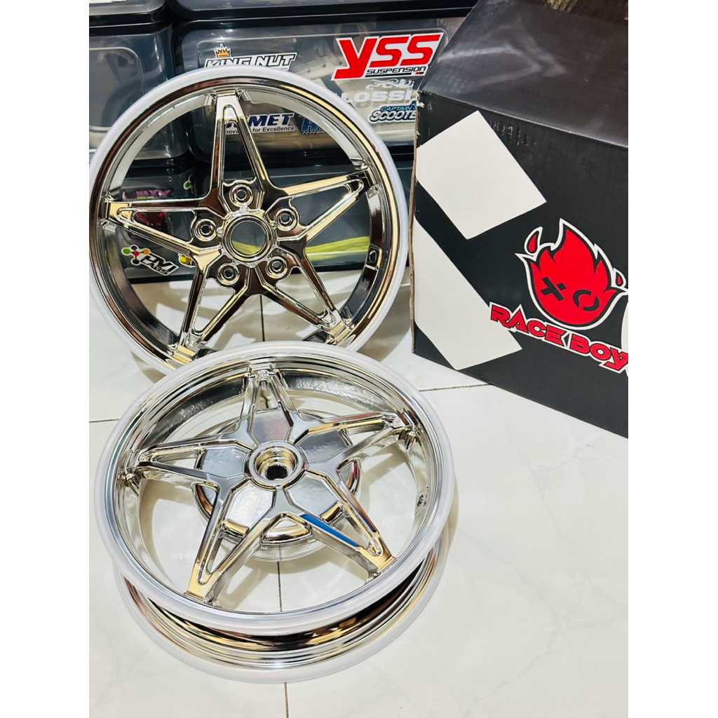 Velg Race Boy Bintang Chrome CNC Five Stars, Vespa Sprint Primavera GTS LX S LXV, Velg Vespa Matic, 