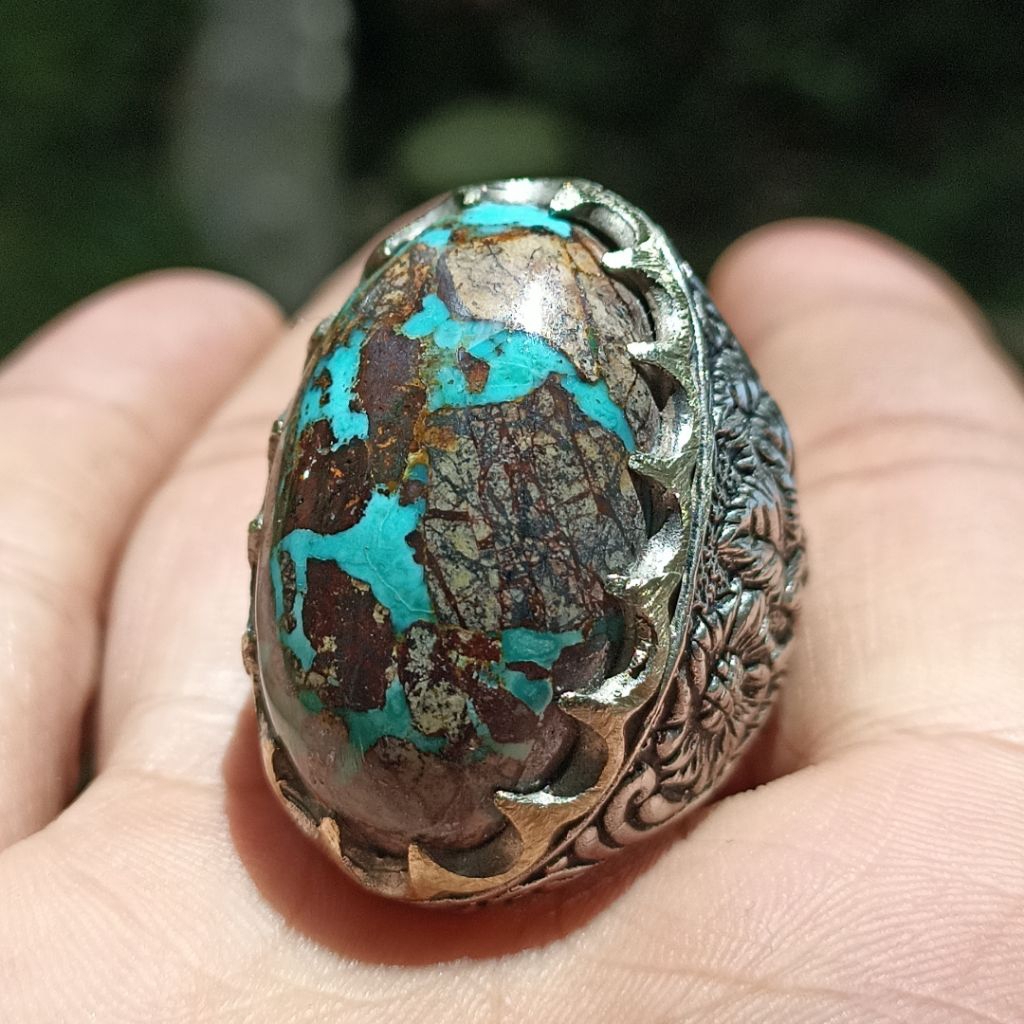 cincin batu pirus persia jumbo berkarakter sakral blue fancy
