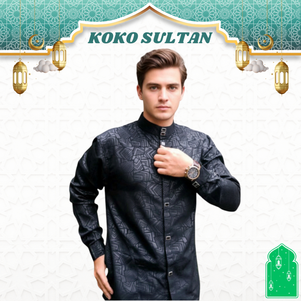 Kemeja Koko Pria Dewasa Sultan Embos Motif Etnik Modern