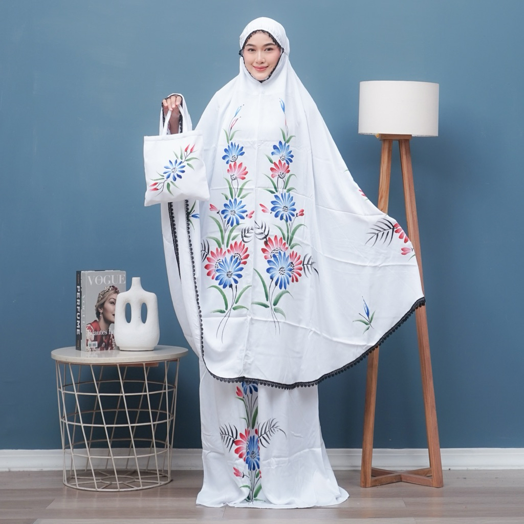 Mukena Lukis Rayon Twill Jumbo Putih Adem Tebal