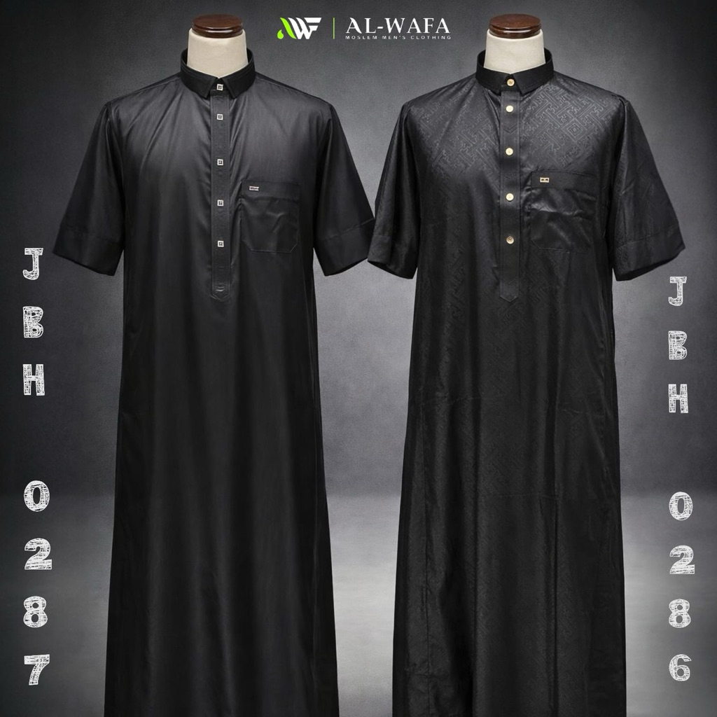 Al-Wafa Gamis Hitam Lengan Pendek Satin Embos ( JBH -0286 & JBH -0287)
