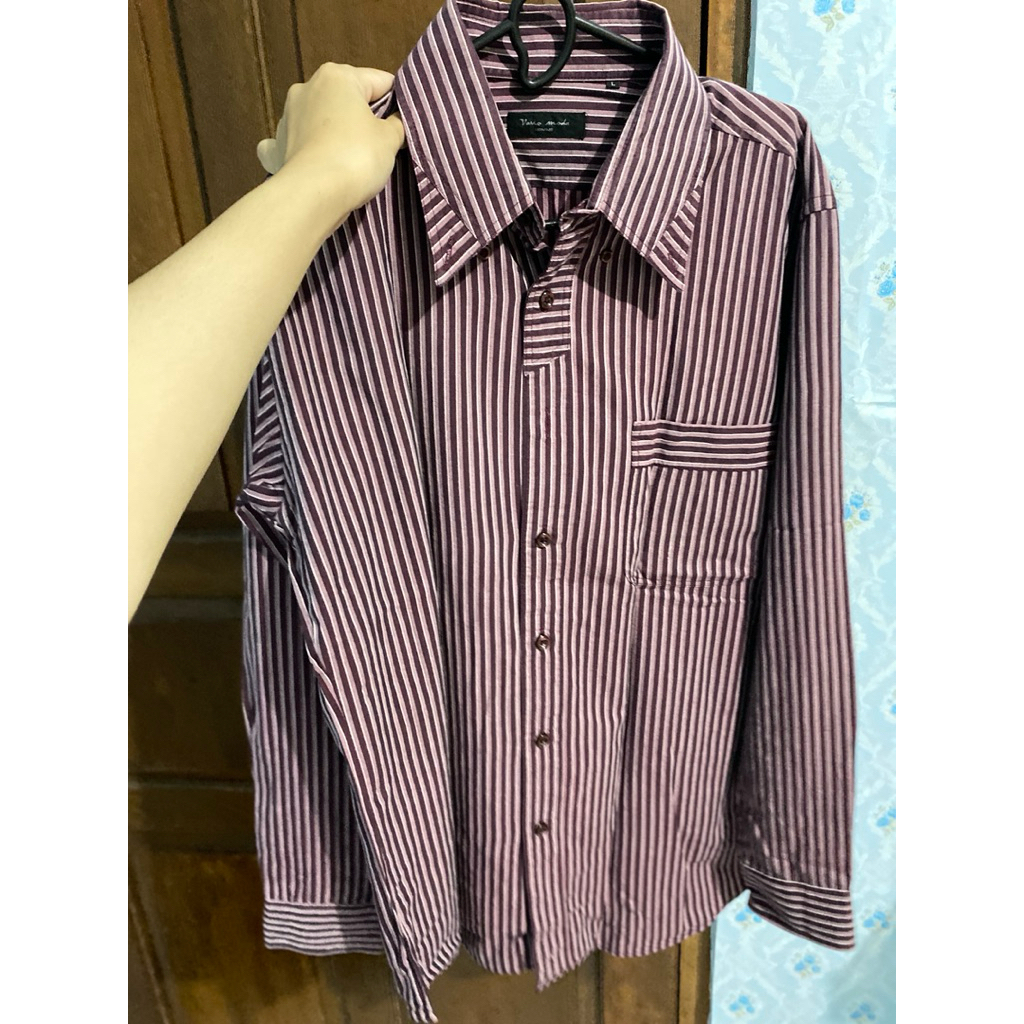 Kemeja Oversize Wanita | Kemeja strip unisex pria/ wanita | Atasan maroon