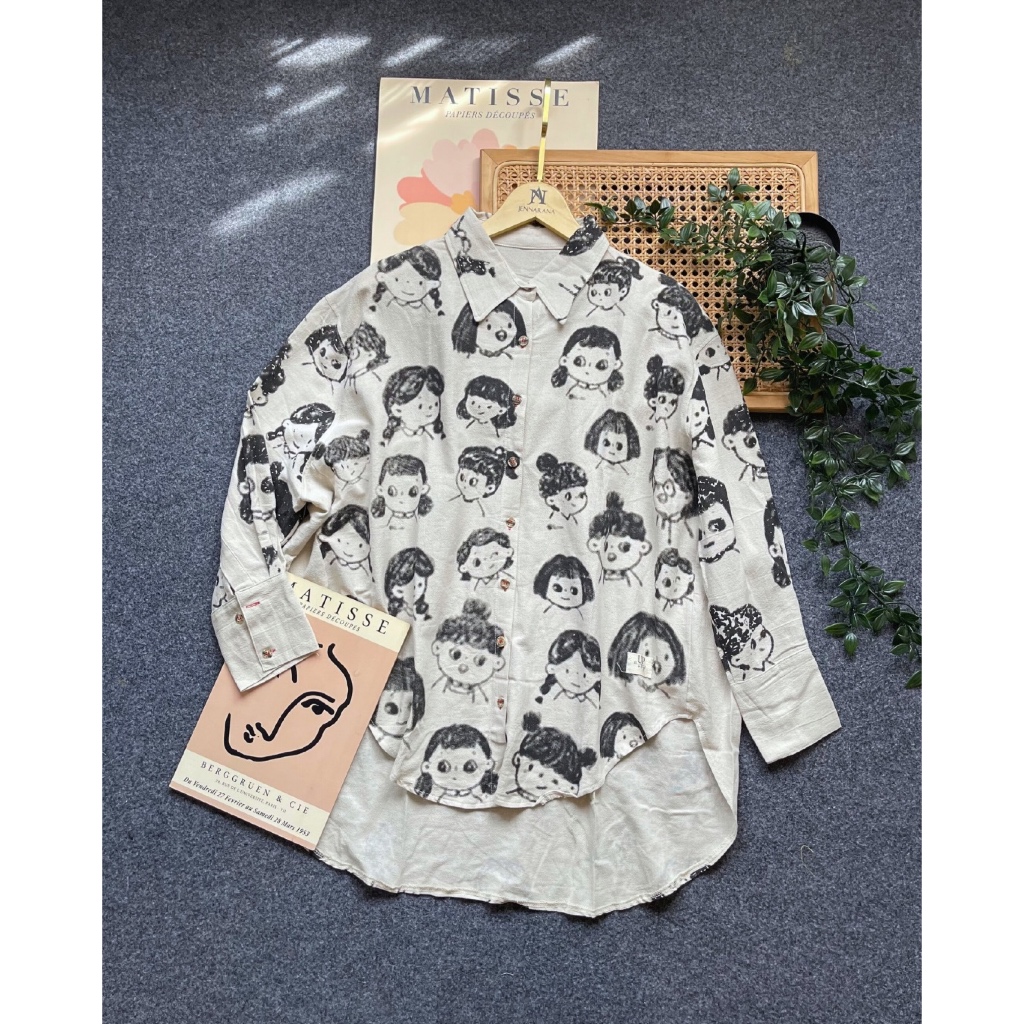 JENNARANA - Kemeja Pattern Oversize - Daisy Deer Oversize - Kemeja Oversize || kemeja linen kemeja j
