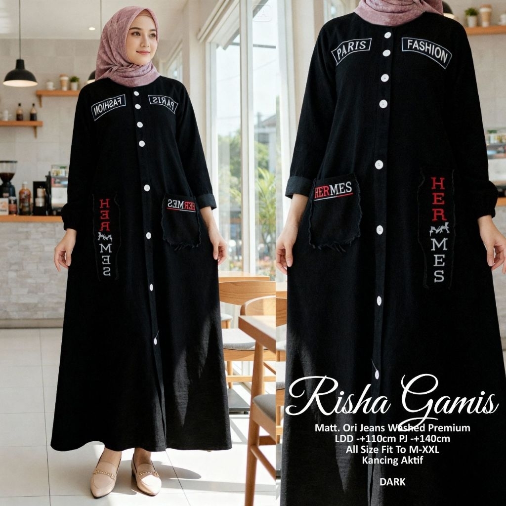RISHA GAMIS jeans washed premium,Nyaman Di pakai Seharian