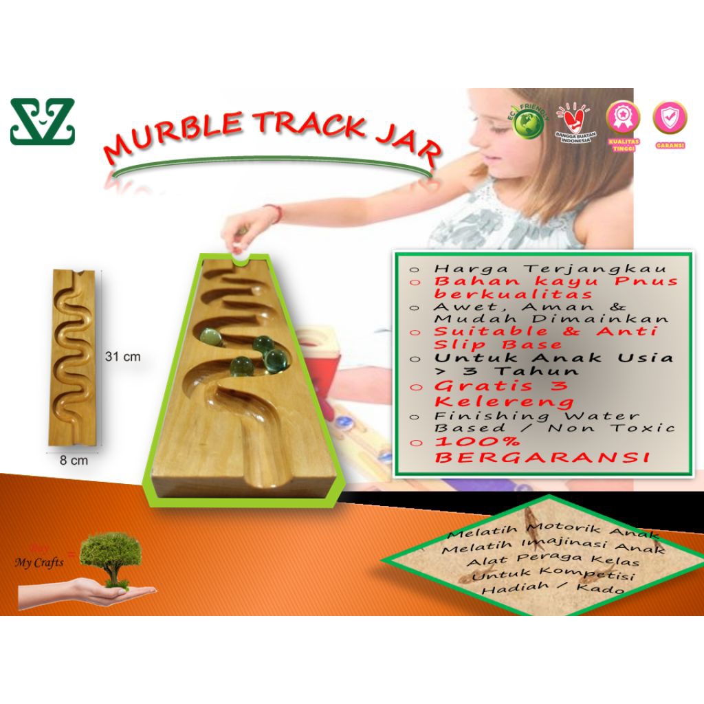 senthong marble track jar lintasan kelereng kayu Pinus aman untuk anak track balapan kelereng