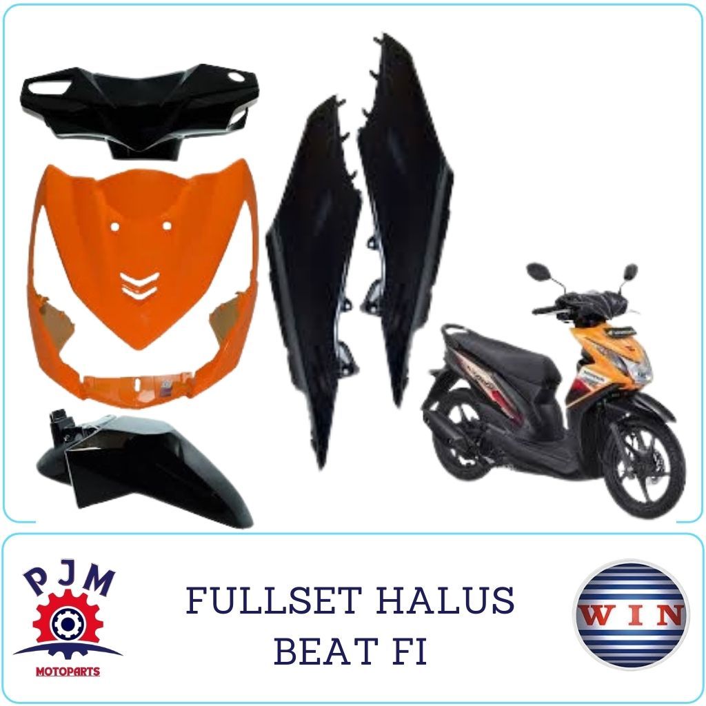 WIN BODY FULL SET HALUS BEAT FI/ BEAT FI STATER KASAR/ BEAT FI TAHUN 2013 2014 WARNA HITAM ORANYE