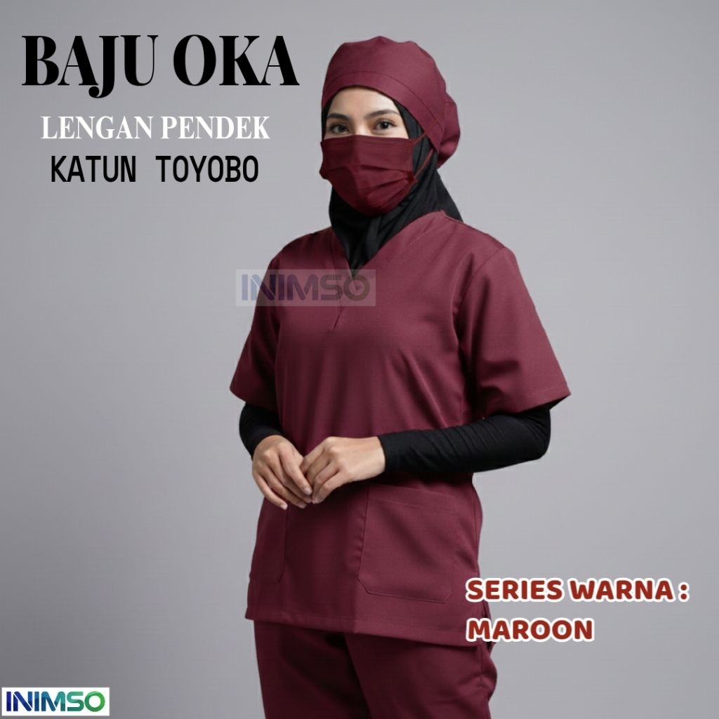 Baju Oka Perawat warna Maroon Lengan Pendek Toyobo