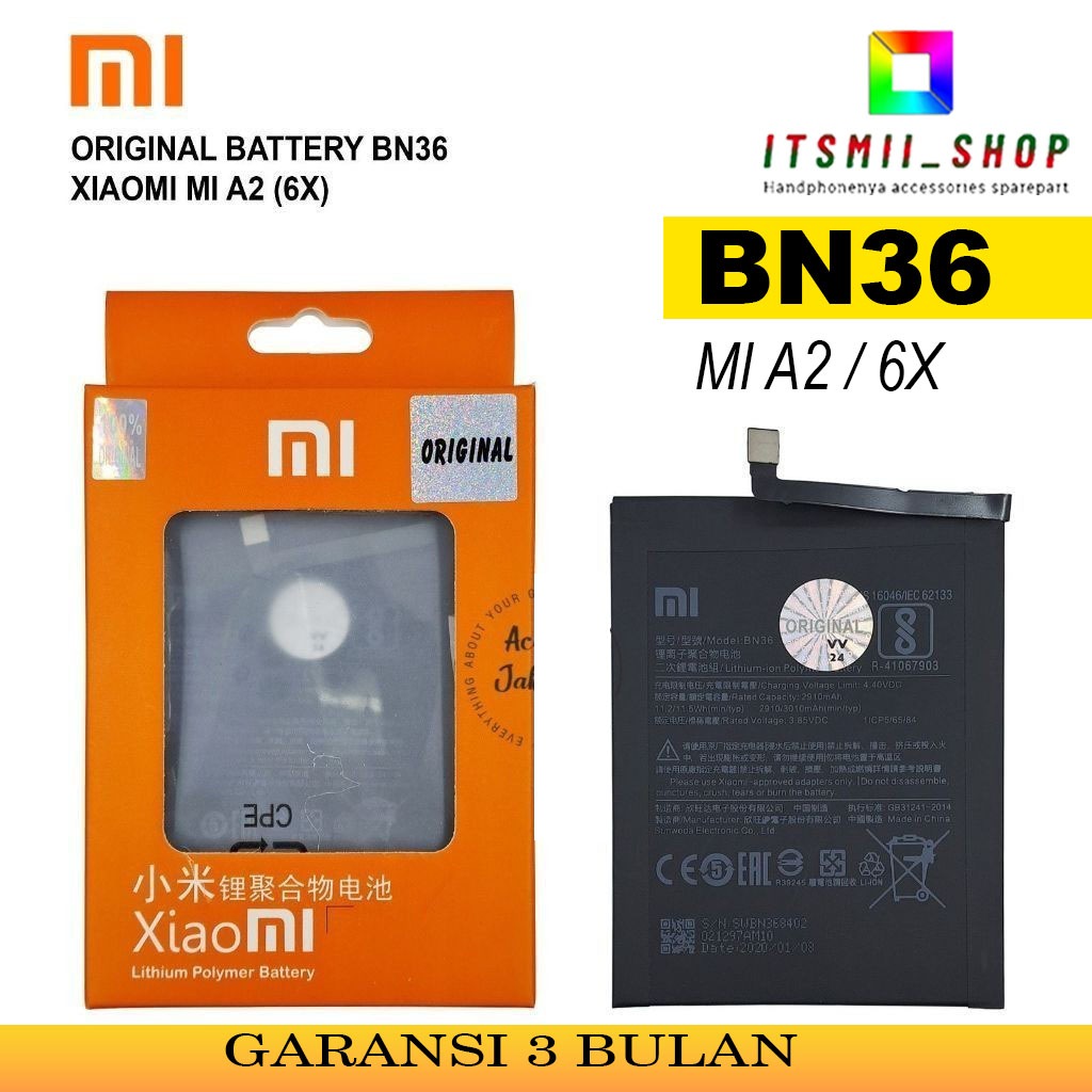 Baterai Batre Xiaomi MI A2 6X BN 36  Batrai Batrei Xiaomi MIA2 6X BN36 Original 100%