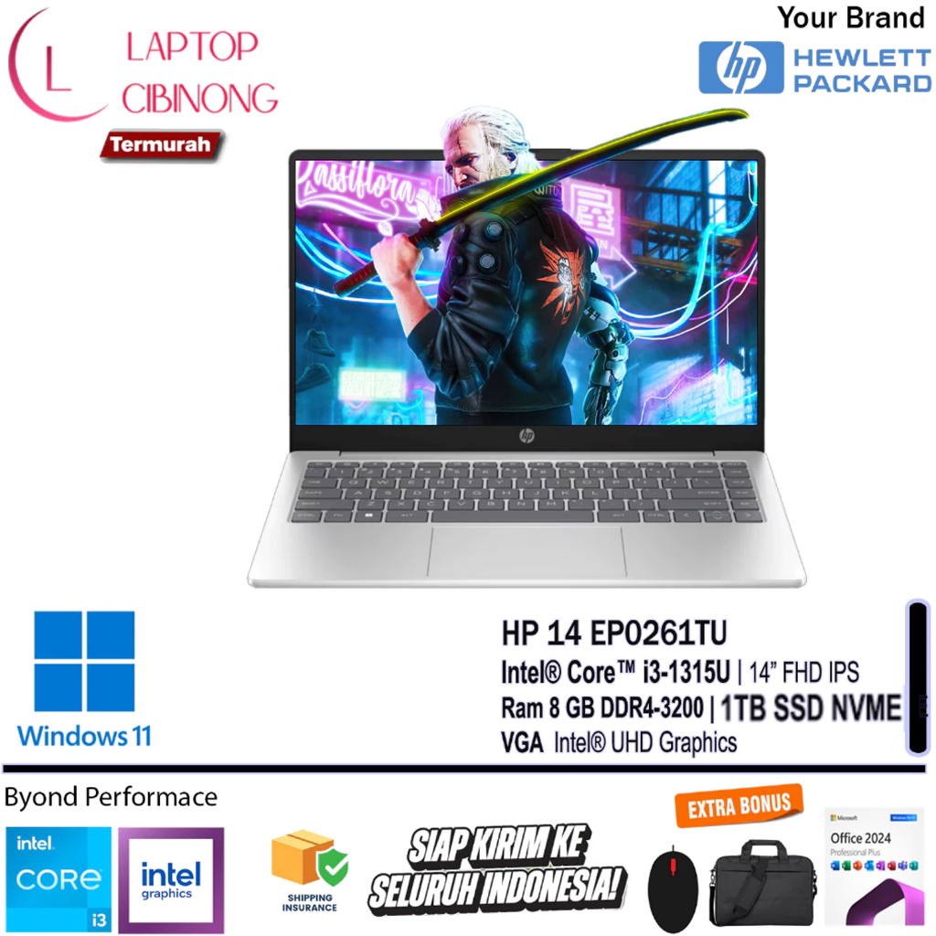 Laptop HP 14 EP0321TU Intel Core I3 1315U FHD IPS Windows 11 Office 2024 Silver