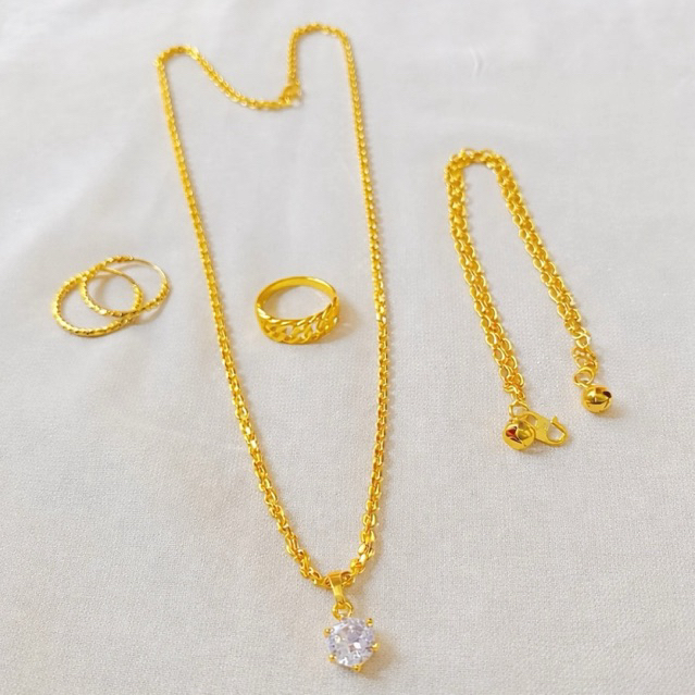 Set Perhiasan Titanium Rantai Medan Gelang Tikar Warna Emas24K