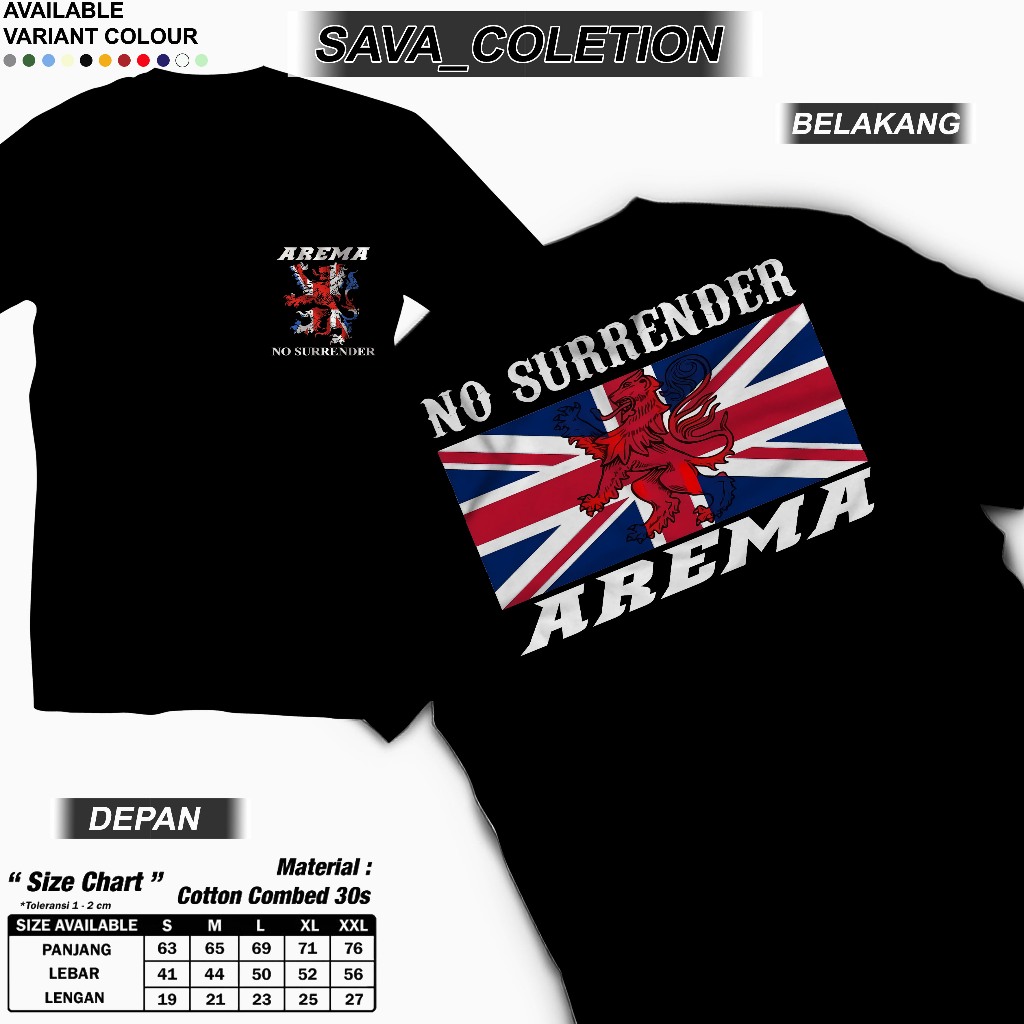 kaos AREMA MALANG / AREMA 1987 / Kaos Distro Arema No Surrender / Kaos Dewasa Atasan Cotton Combed