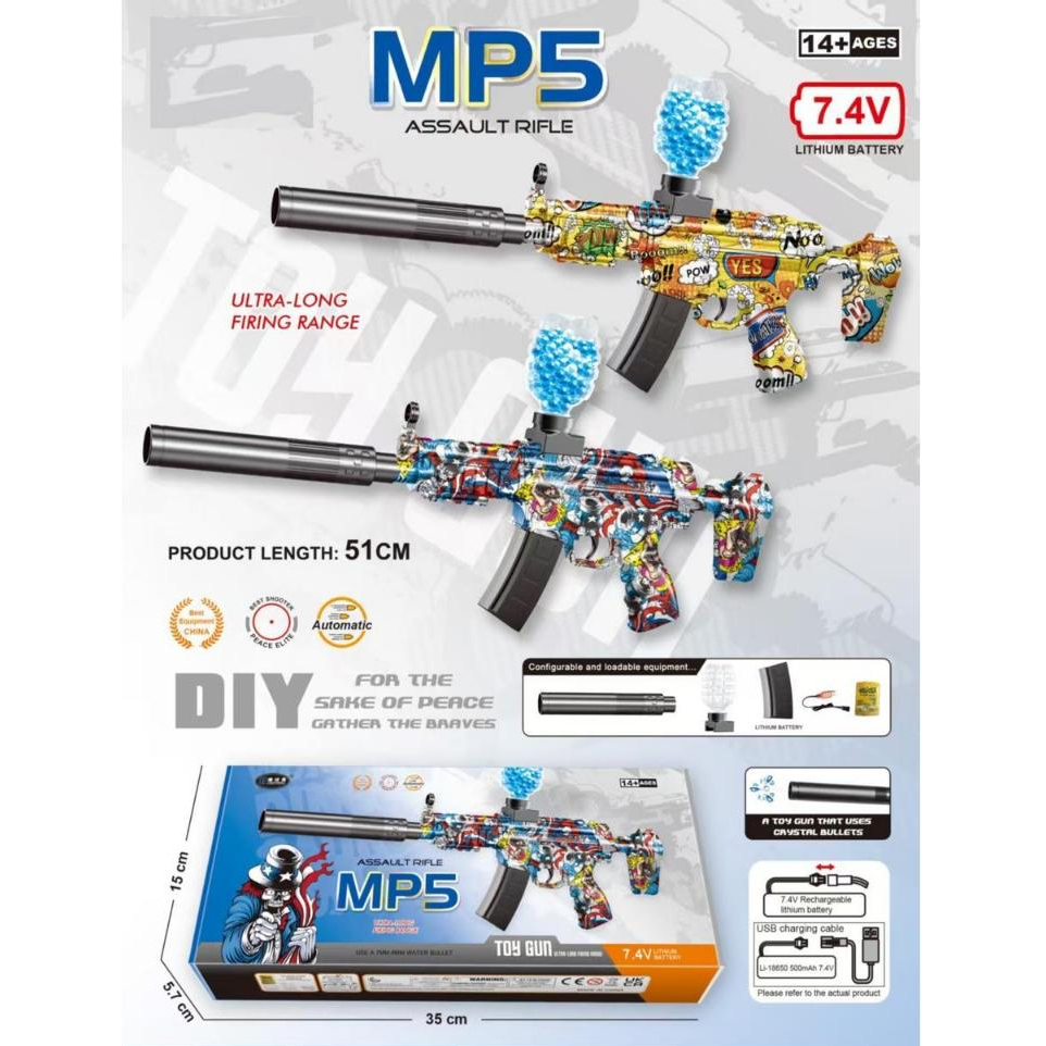 Mainan Senjata MP5 Gel Blaster 7.4V | Toy Gun Peluru Kristal Otomatis | Water Crystal Bullet | Panja