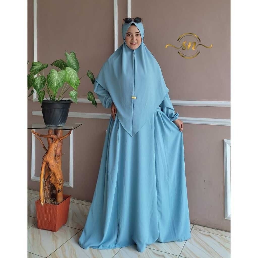Safirah - (Free Hijab) Baju Gamis Wanita Syari Crinkel airflow Polos Jumbo Set Hijab L XL XXL warna 