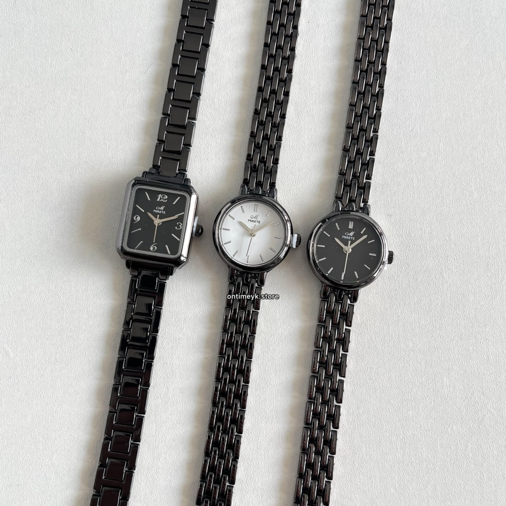 Jam Tangan Wanita Mirete Original Rantai Hitam Kecil Bulat Kotak