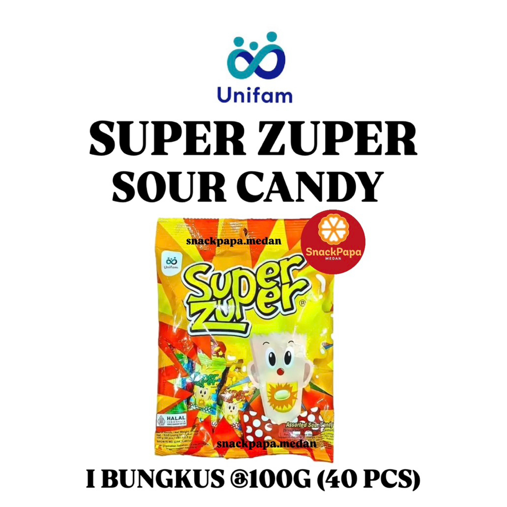 PERMEN ASAM MANIS SUPER ZUPER SOUR CANDY [ 1 BUNGKUS @100G ISI 40 PCS ] | SUPER ZUPER CELUP ASAM MAN