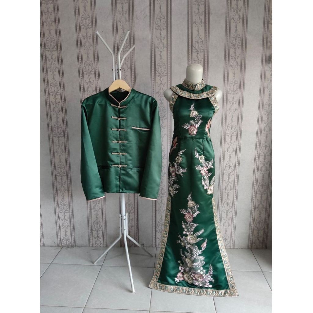 [PL] DRESS CHEONGSAM EMERALD GREEN | dress gown pesta wedding sangjit chinese hijau botol