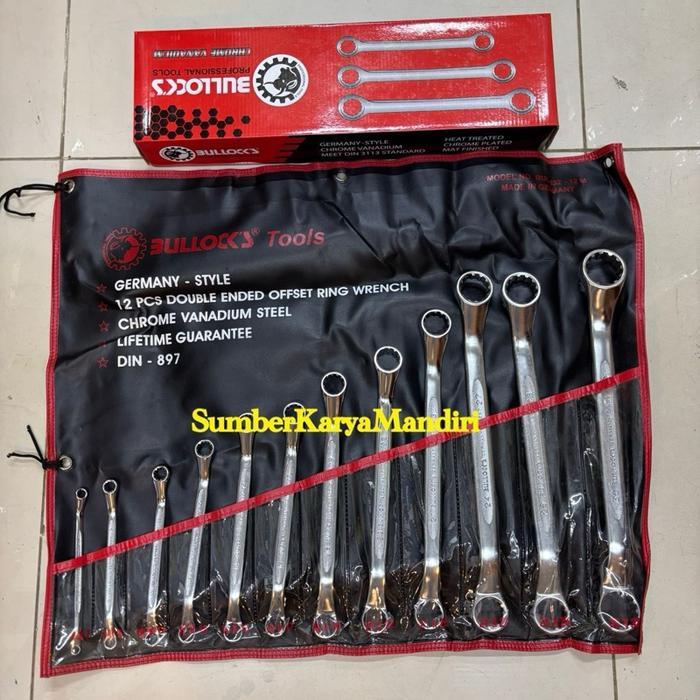 Kunci Ring - Ring Anti Slip Bullock MM 6-32MM (12Pcs)  Bullock Anti Slip Offset Ring Wrench Set 12Pc