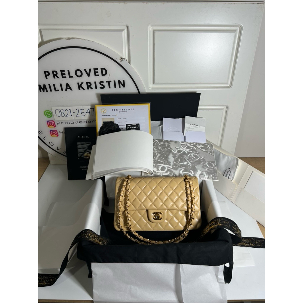 nego preloved 2023 Madium Beige lambskin GHW Double Flap Bag authentic