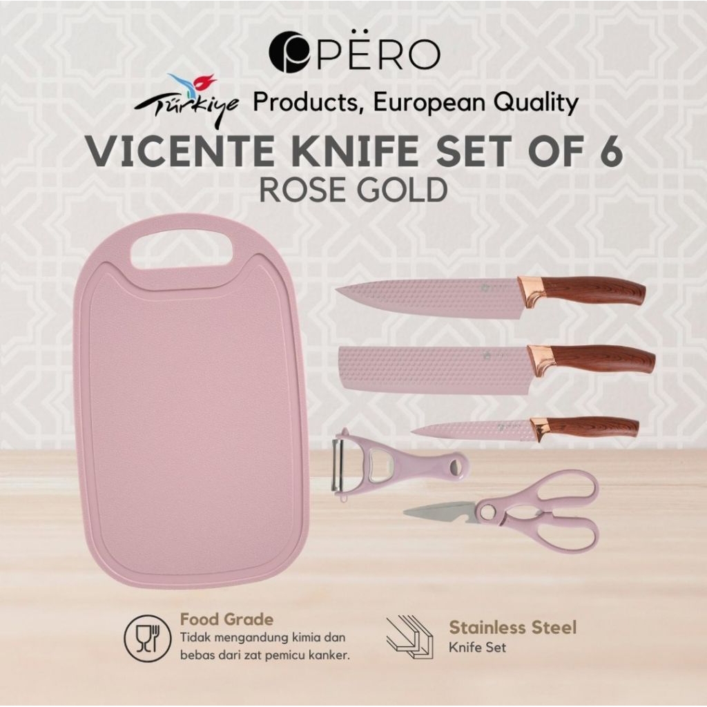 Vicente Knife Set Pisau Set 6pcs 6 pcs With Cutting Board Turkiye PERO Premium