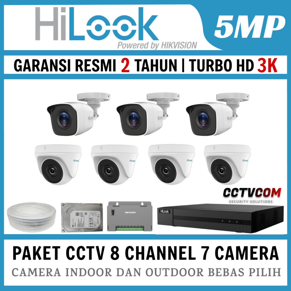 PAKET CCTV HILOOK 5MP 8 CHANNEL 7 CAMERA TURBO HD KAMERA CCTV
