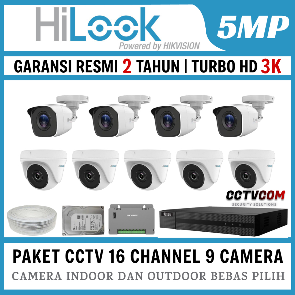PAKET CCTV HILOOK 5MP 16 CHANNEL 9 CAMERA TURBO HD KAMERA CCTV