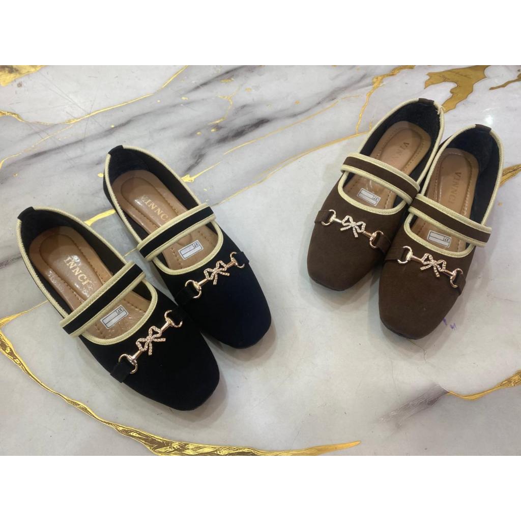 KDS | VNC Flat Soes Wanita Brand Lokal Glossy Sepatu Flat Shoes Wanita Vincci Suede Mary Jane Loafer