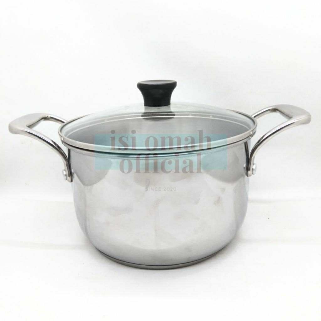 Panci Stainless Steel Tivoli Dutch Oven 20cm dan 22cm + Tutup Kaca Export Quality