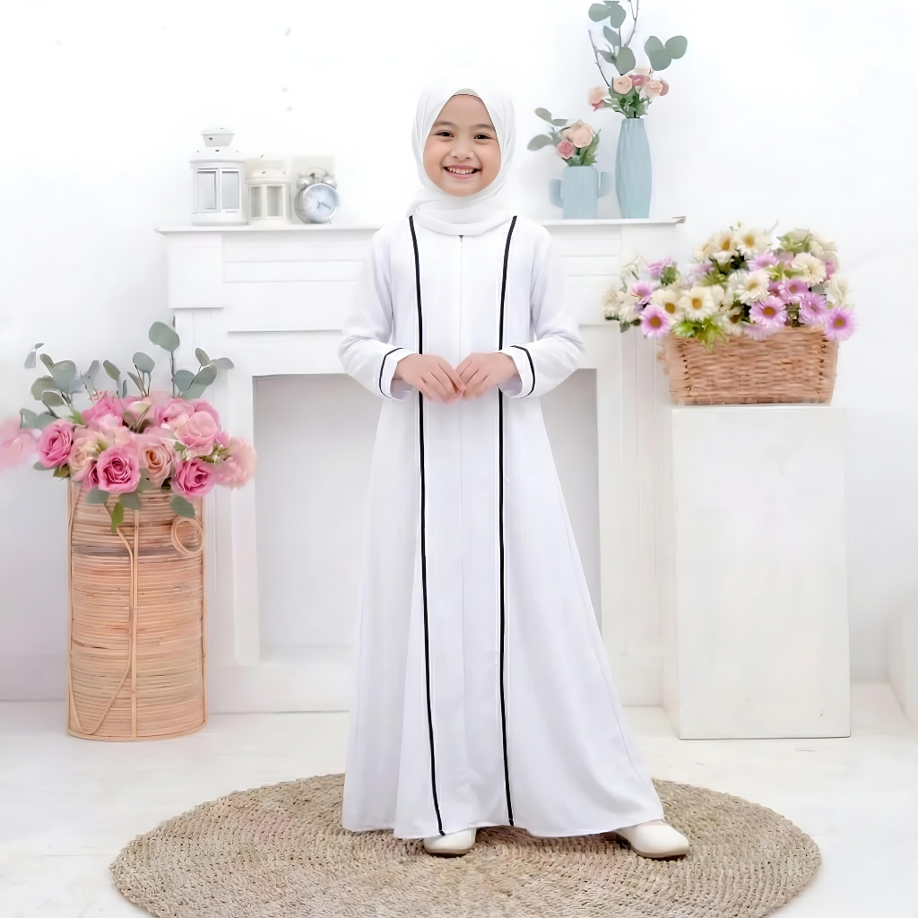 Abaya Anak Perempuan Putih Gamis Muslimah Crinkle High Quality Grade A Pakaian Muslim Wanita Terbaru