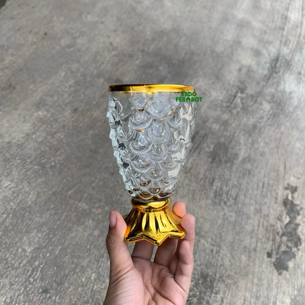 Gelas Cantik Fitri - Gelas Kaca Cantik - Gelas Kaca Motif Kalung Emas