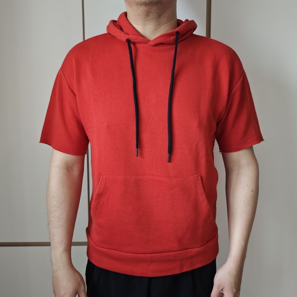 Zara Man Short Sleeve Red Hoodie size S merah