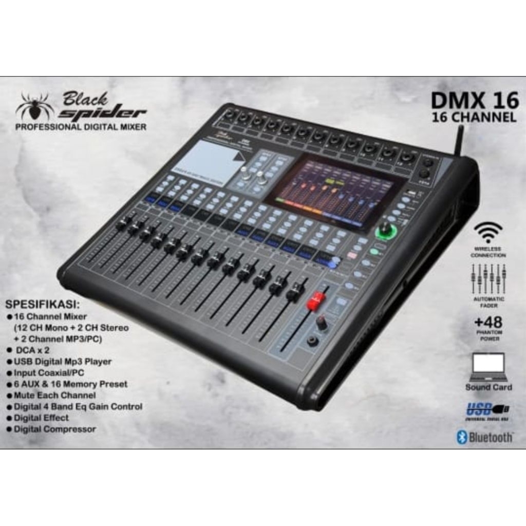 Mixer audio digital blackspider 16 channel dmx 16 black spidet dmx16 original